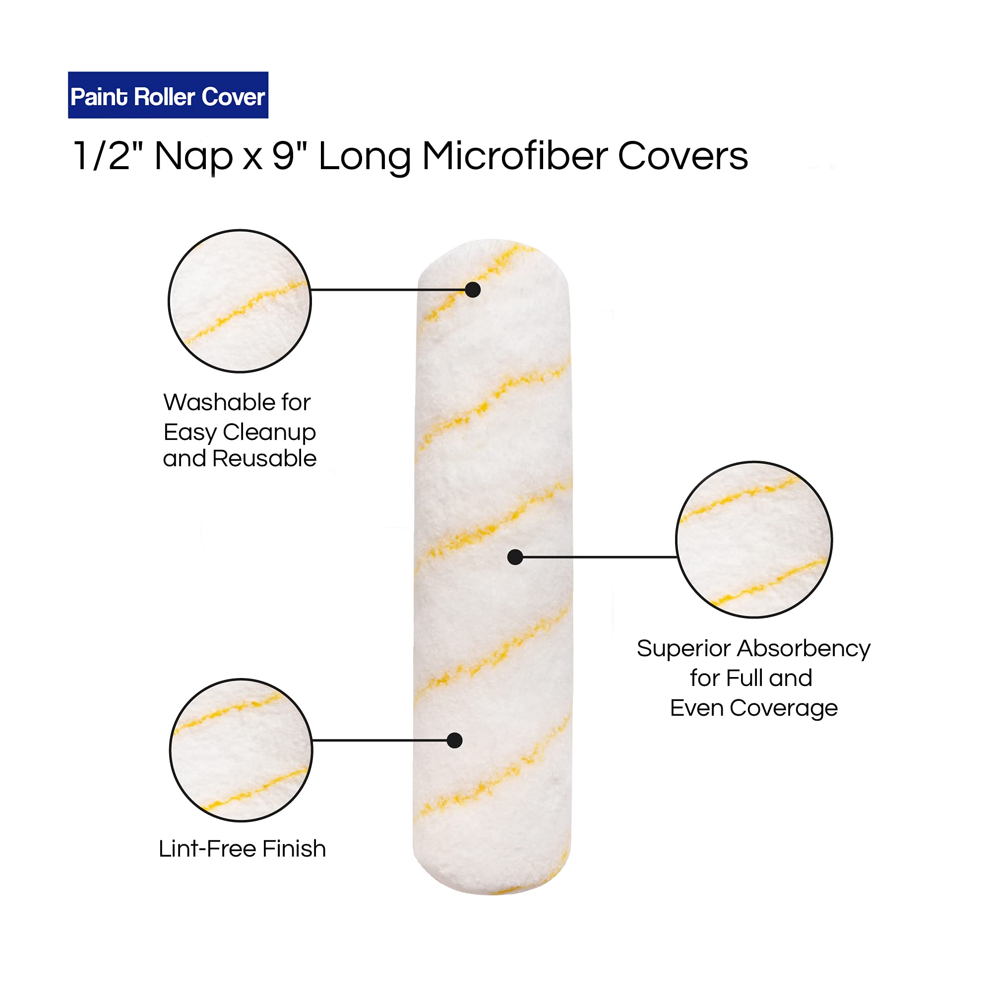 Pro Grade - Paint Roller Covers - 1/2 X 9 Inch Microfiber 6 Pack