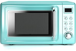 KOTEK Retro Countertop Microwave Oven, 0.7 Cu.ft, 700W, Compact Microwave oven w/5 Micro Power, Auto Cooking & Delayed Start 