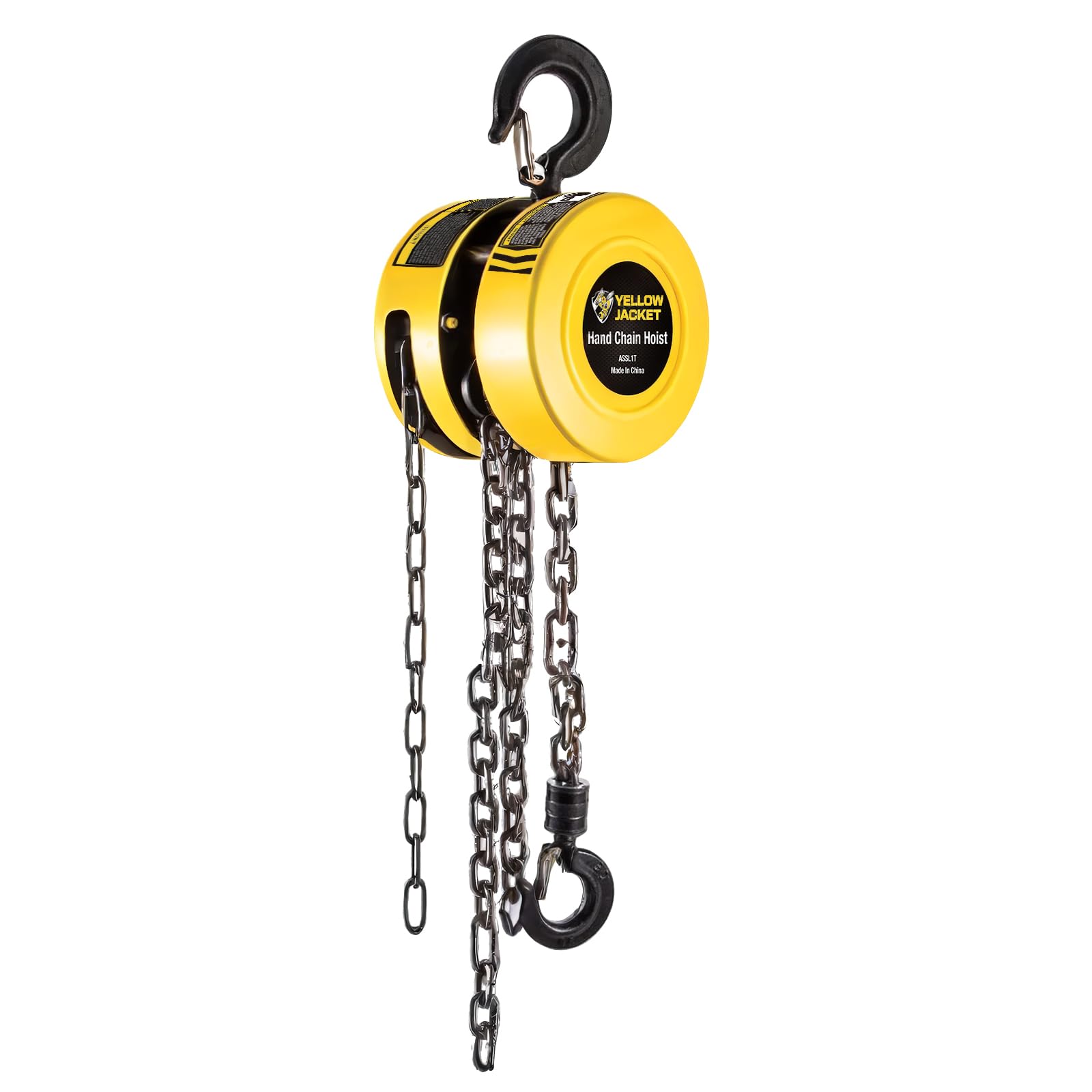 Photo 1 of YELLOW JACKET Hand Chain Hoist 1 Ton 2200 Lbs Capacity Chain Block, 10 Feet with 2 Heavy Duty Hooks for Warehouse Automotive Machinery, Manual Chain for Lifting Good, Yellow