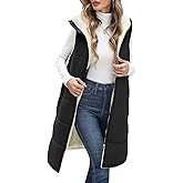 Uikue Womens Fall Long Vest - Sleeveless Fleece Lined Coats Sherpa Quilted Puffer Jackets with Hood Zip Warm Winter Outwear