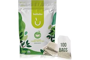 BALIBETOV 100 Unsmoked Organic Yerba Mate Tea Bags, Organic Yerba Mate Tea, Alternative to Tea, Coffee and Energy Drinks (100 Tea Bags (1 Pack))