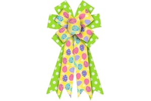 On-Airstore Easter Wreath Bows Easter Decor Bows Yellow Green Spots Egg Burlap Bows for Wreath, Easter Eggs Ribbon Bows Easter Tree Topper Bows for Indoor Outdoor Decoration Wreath Ornament Supplies