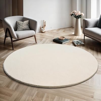 the carpet Relax Modern Fluffy Short Pile Rug Cream 120 cm Round