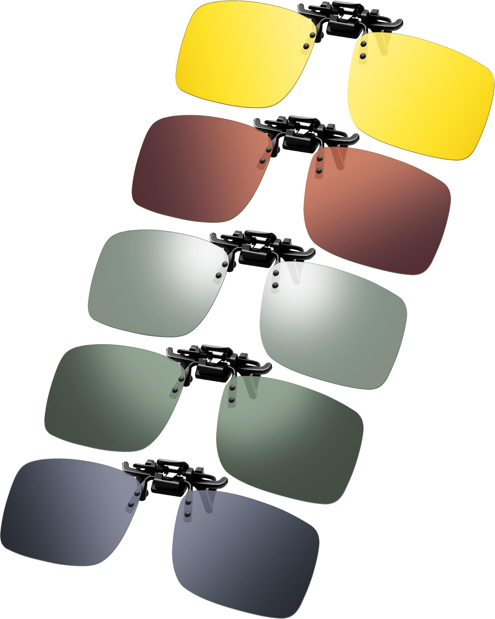 Photo 1 of Frienda 5 Pairs Polarized Clip On Sunglasses Rimless Flip Up Anti Glare Driving Glasses (Elegant Color, 2.36 x 1.85 Inch)