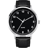 MOVEBEST Mens Black Large Dial Arabic Numerals Black Belt Modern Classic Men's Watch,