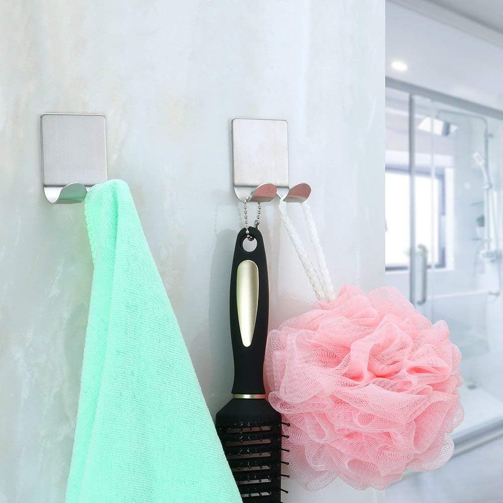 Razor Holder for Shower Self Adhesive Shower Hooks Shaver Holder Hanger Stand Stainless Steel Utility Hook Bathroom Kitchen Organizer for Razors Plug Robe Towel Loofah-4 Packs: Home & Kitchen