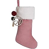 Pxniy Personalized Gold Wooden Initial Christmas Stocking, 19.5 inches Velvet Christmas Stocking with pom poms,Christmas Decorations for Xmas Fireplace Holiday Party(Pink A)