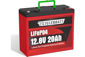 CYCLENBATT 12V 20Ah LiFePO4 Lithium Battery, 5000+ Deep Cycle Rechargeable Lithium Iron Phosphate Battery with Built-in 20A BMS for Power Wheels,Camping,Kids Ride on Car,Fish Finder, UPS Backup, etc.