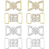 GOMAKERER 8 Pcs 2 Styles Rhinestone Ribbon Slider, 2 Colors Metal Buckle Sliders D Shape Shoe Laces Charms Buckles for DIY Webbing Craft Sneakers Casual Shoe
