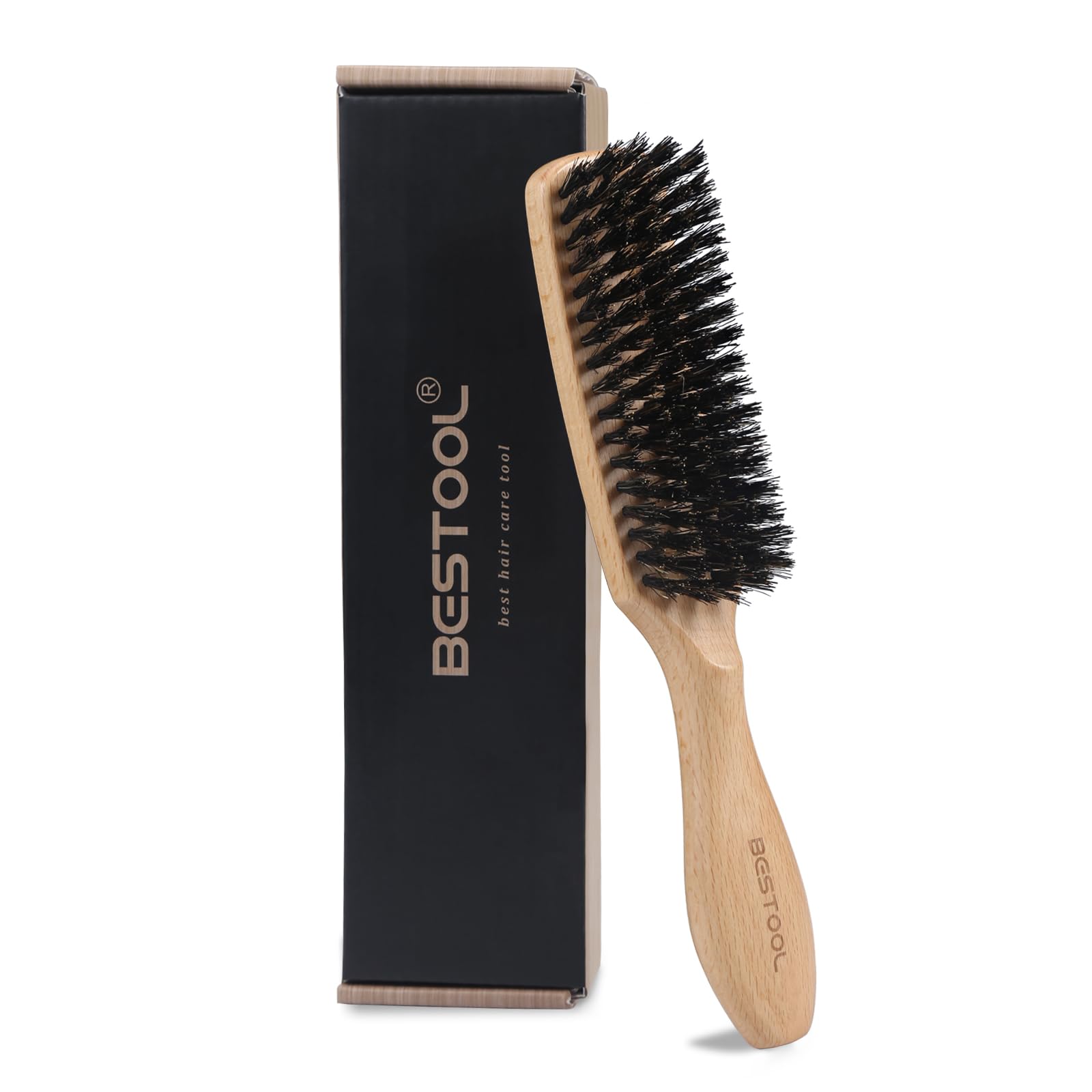 BESTOOL Hair Brush, Boar Bristle Hair Brush for Women Men Children Smoothing & Styling, Slick Back Hairbrush, Natural Boar Bristle Brush for Thin, Fine Hair, Improve Hair Texture (Natural)