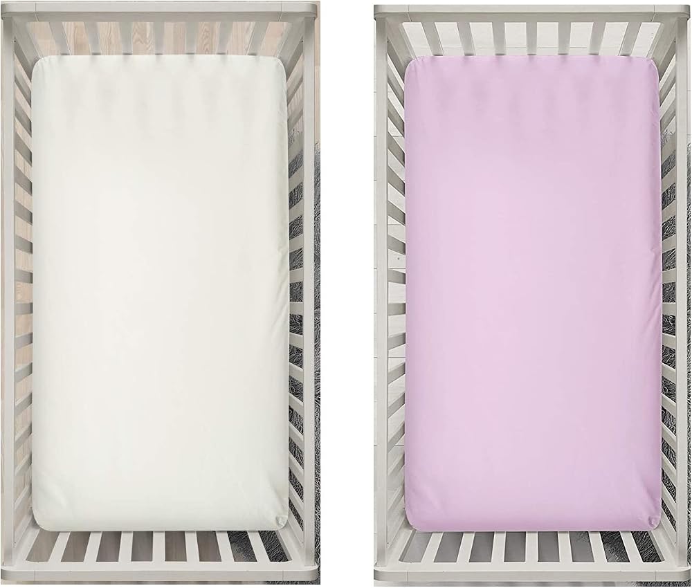 Dudu N Girlie Jersey Cotton Travel Cot Fitted Sheets 65x95cm 2-Piece Cream Pink