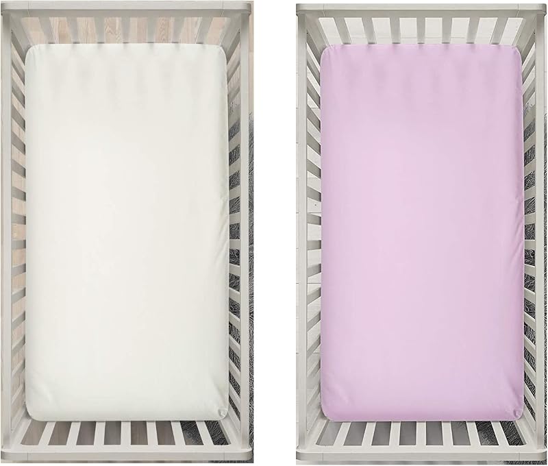 Dudu N Girlie Jersey Cotton Travel Cot Fitted Sheets 65x95cm 2-Piece Cream Pink