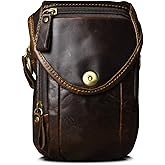 Le'aokuu Mens Original Leather Designer Casual Small Messenger Shoulder Bag Fashion Waist Belt Bag Pack Cigarette Phone Case