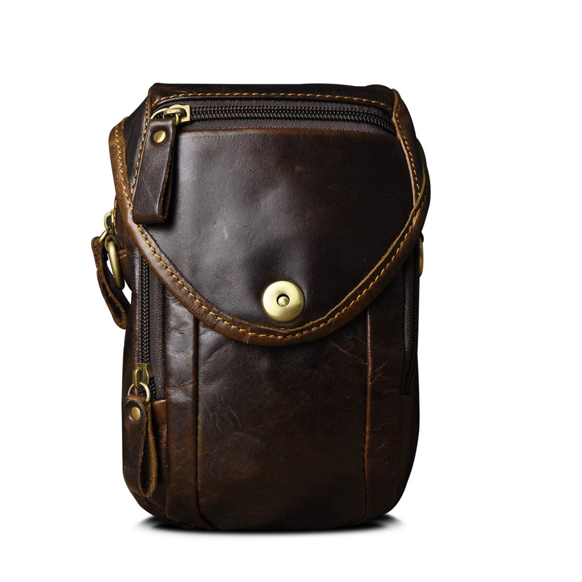 Le'aokuu Men Genuine Leather Small Travel Outdoor Hip Bum Fanny Belt Waist Pack Satchel Messenger Bag 269 (Coffee)