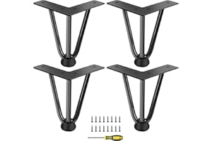 L'AIMEFOIS 8in Metal Black Hairpin Legs (set of 4) - Heavy Duty Furniture Legs(900 Lbs), DIY Hairpin Table Leg Project with Rubber Floor Protector for Coffee Cabinets, Sofas, Desk Chairs, Bedside Tables