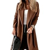 Womens Classic Coat Lapel Collar Open Front Belted Long Jacket