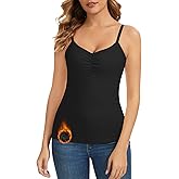 WOWENY Thermal Fleece Tank Top for Women V Neck Sleeveless Shirts Camisole Warm Base Layer Cami Vest Underwear Tops