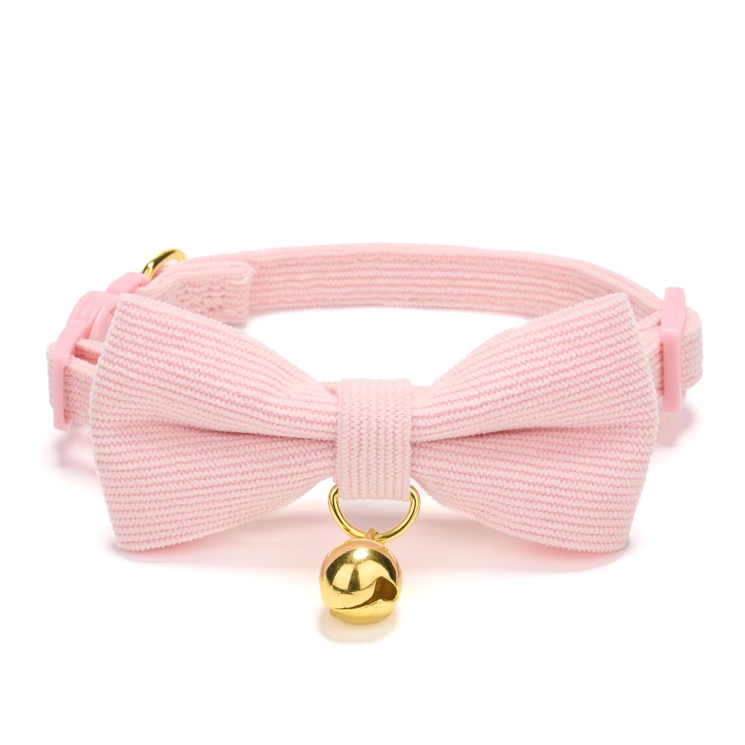 Photo 1 of YUDOTE Cotton Breakaway Cat Collar with Bowtie and Bell, Adjustable Cute Soft Corduroy Kitten Collars for Girl Cats,Pink