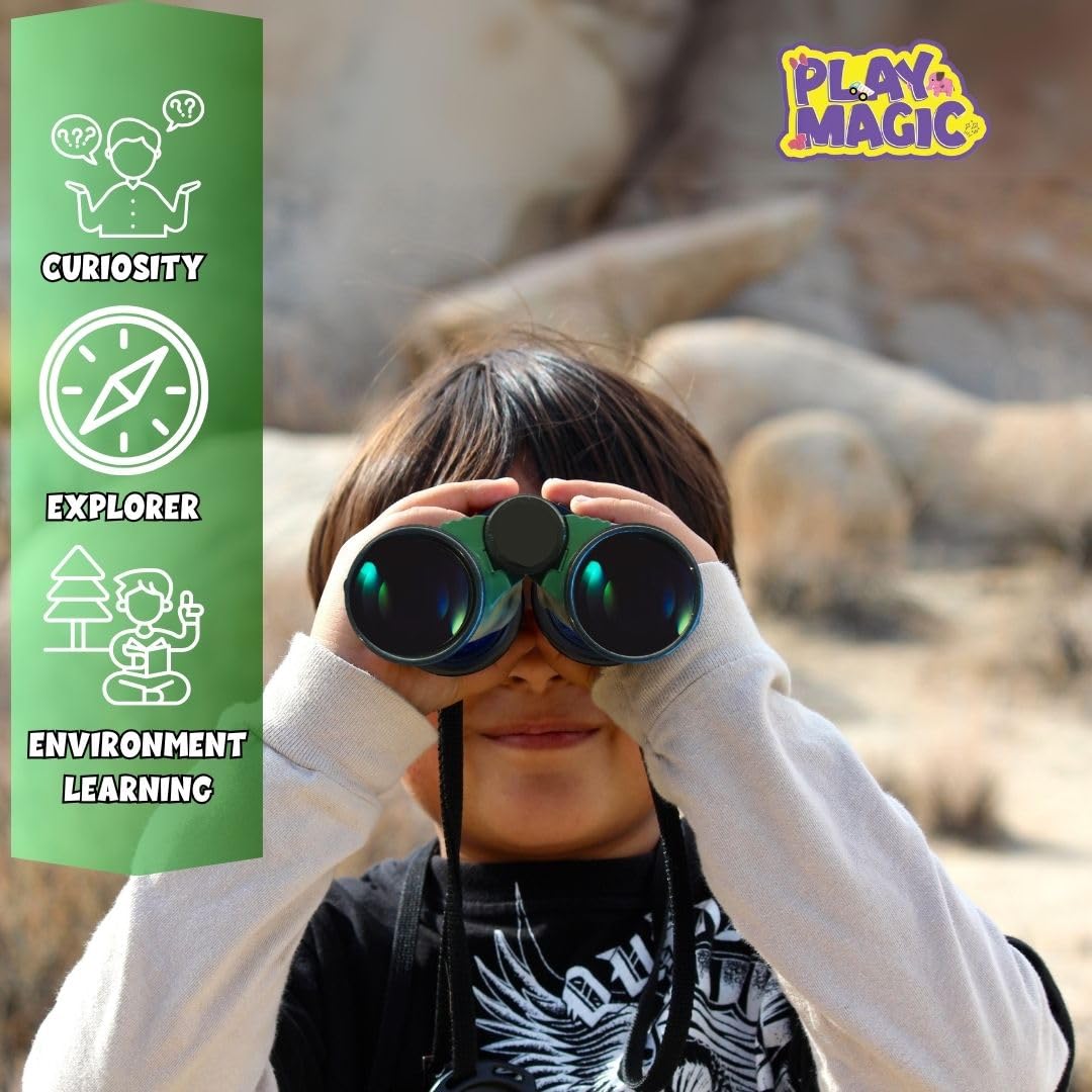 PlayMagic Binocular|Army Style Folding Telescop Toy|Compass & Neck String Included|Long Distance Vision|Adventure and Birdwatching Toy|Spy Toy|Birthday Gift for Kids 3 yr+|Made in India|Assorted 3
