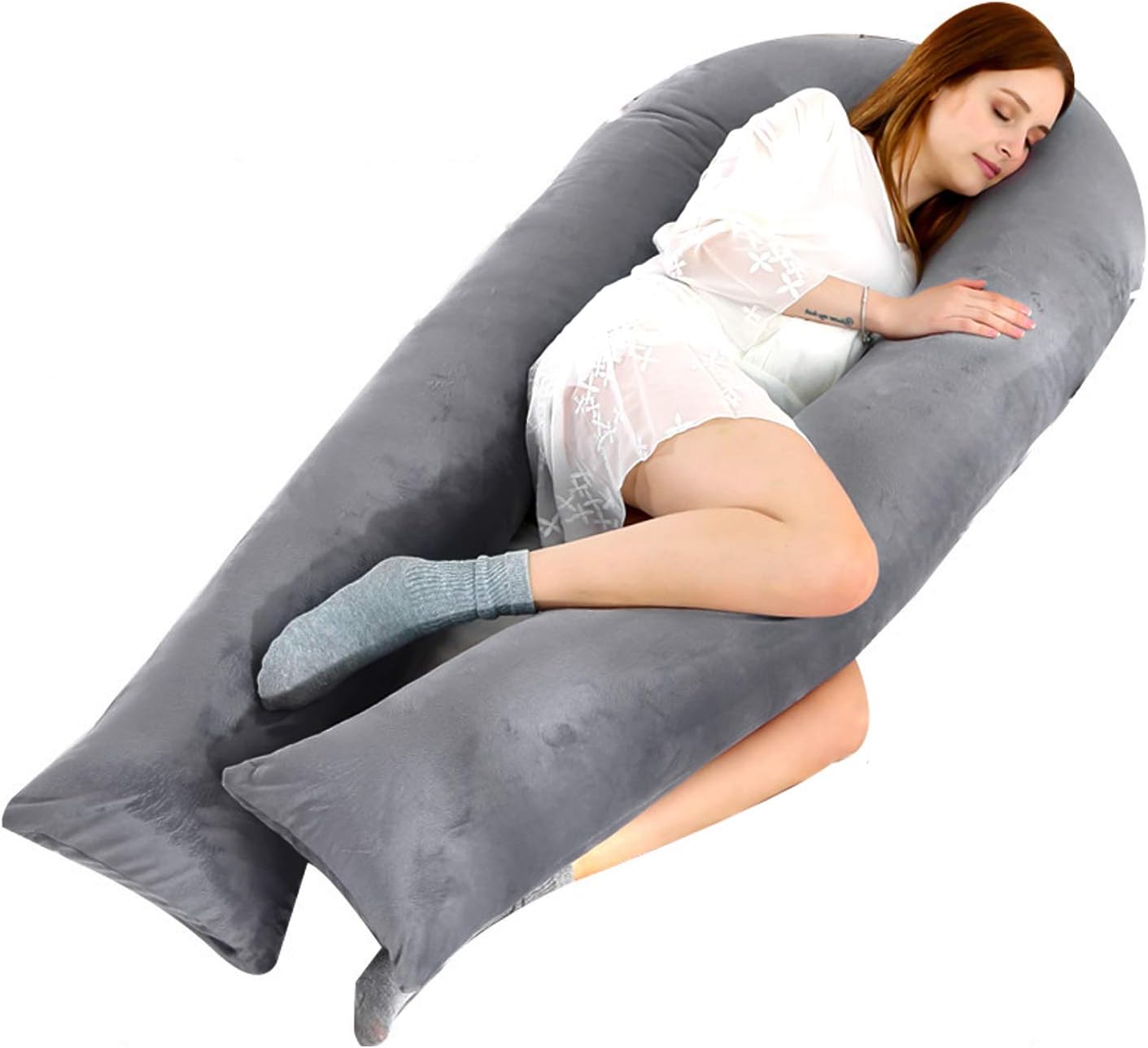 Full Body Pillow with Velvet Cover, 12 FT U Shaped Pregnancy Pillow for Side Sleeping