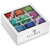 handrong Tea Box Organizer,Wooden Tea Storage,Tea Bag Holder with Glass Lid | 9 Compartments Tea Bag Storage Organizer,Modern Tea Chest for Kitchen Home Office Pantry
