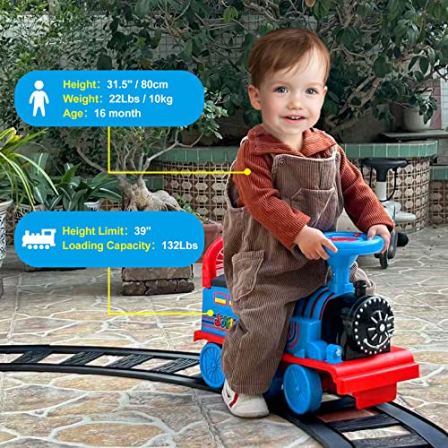 JOYLDIAS Ride On Train with 16pcs Curved Tracks, 6V Electric Ride On