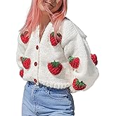 KMBANGI Women Button Down Sweater V Neck Cable Knit Crop Cardigan Cute Oversized Jumper Top Aesthetic Clothes