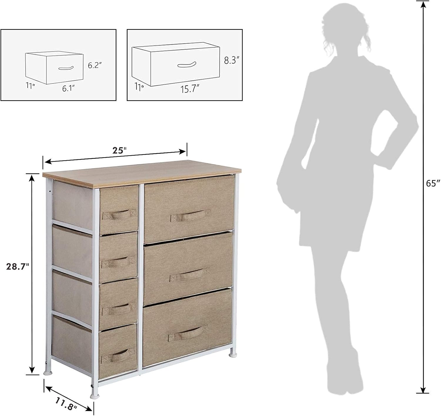Dresser Storage Tower with 7 Drawers, Fabric Dresser, Organizer Unit for Bedroom, Living Room, Sturdy Steel Frame, Easy Pull Fabric Bins & Wooden Top -Camel DS0005D: Kitchen & Dining