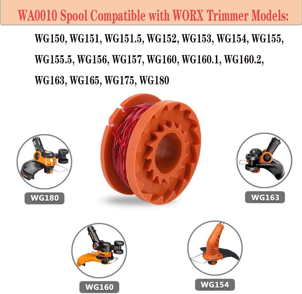 WA0010 Spool, WA0010 Replacement Trimmer Spool for Worx Grass Trimmer Spool Line .065" 10ft - for Worx WG180 WG163 Weed Wacker Eater String with WA6531 GT Spool Cover 50006531 by BOOTOP: Garden & Outdoor