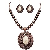 Rosemarie & Jubalee Womens Cowgirl Chic Western Style Statement Concho Howlite Stone Pendant Necklace Earrings Set, 18"+3" Extender