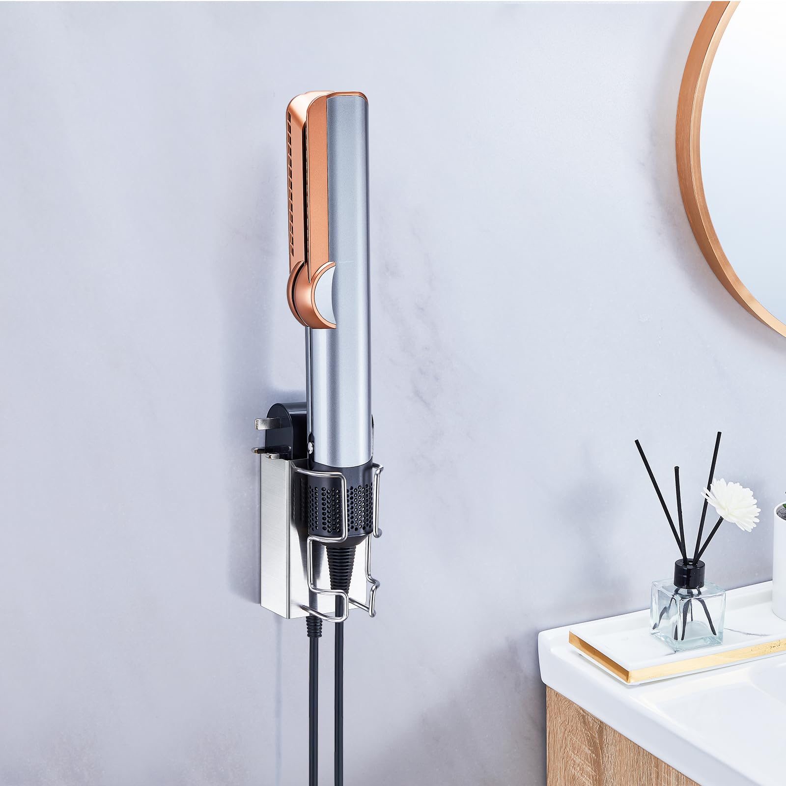 Glätteisen Halterung Wand, Haarglätterhalter, Lockenstab Halter Ohne Bohren Metall, Selbstklebender Halterung Glätteisen, Aufbewahrung Lockenstab für Bad Schlafzimmer Barbershop Hotel (Silber) 2