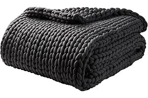 YnM Weighted Blanket, Handmade Chunky Yarn Knitted Design, Soft and Cozy, Temperature Regulating and Breathable, Machine Washable Throw for Sleep or Home Decor (Dark Grey, 60x80 Inch, 15lbs)