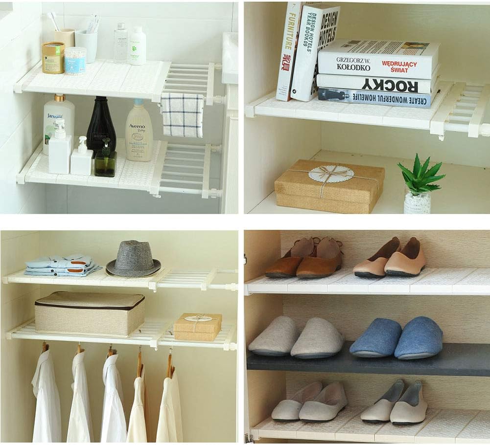 Yoillione Expandable Shelves Wardrobe Organiser Closet Storage Cupboard Shelf for Kitchen, White