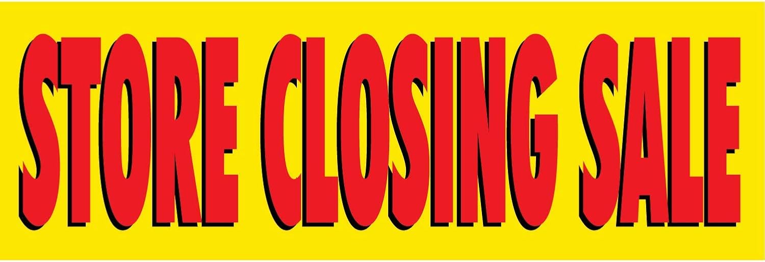 HALF PRICE BANNERS | Store Closing Sale Vinyl Banner -Indoor/Outdoor 2X6 Foot -Yellow | Includes Zip Ties | Easy Hang Sign-Made in USA