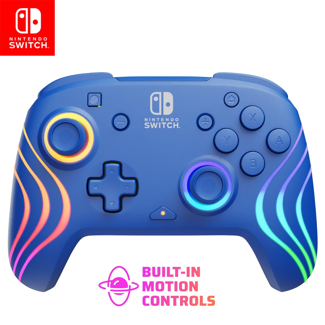 PDP Afterglow Wave Wireless RGB Gaming Controller - Nintendo Switch/Switch Lite/Switch - OLED Model, Nintendo Switch 2, LED Lighting, Rechargeable Battery - Blue Image PDP Afterglow Wave Wireless RGB Gaming Controller - Nintendo Switch/Switch Lite/Switch - OLED Model, Nintendo Switch 2, LED Lighting, Rechargeable Battery - Blue Image