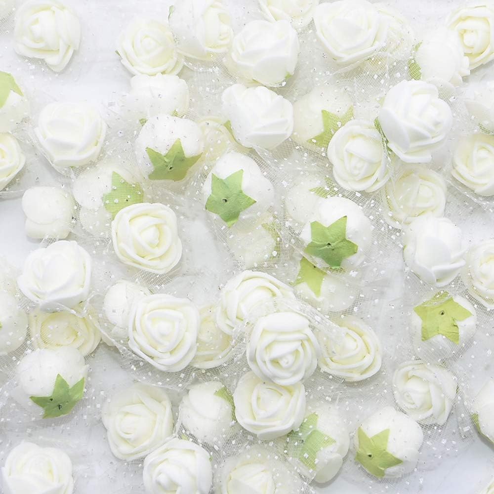YONGSNOW Mini PE Foam Rose Flower Head 200pcs 2cm Artificial Rose Heads for DIY Scrapbooking Wreath Wedding Party Home Decoration (Beige)