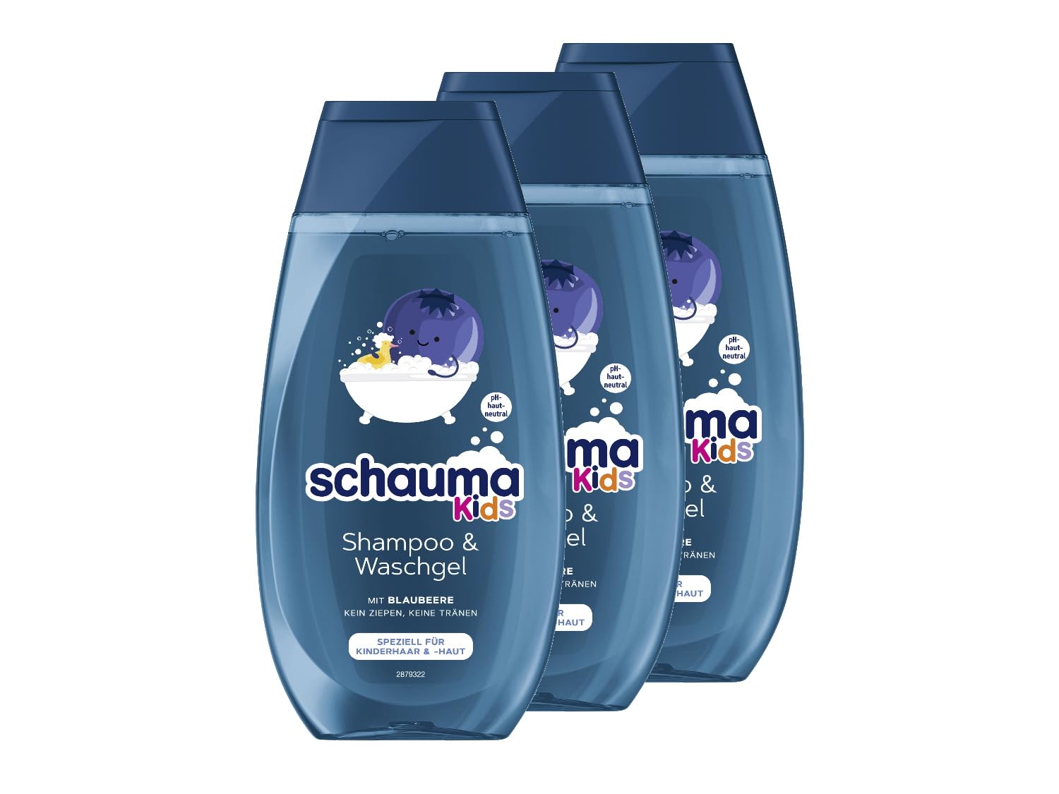 Schauma Schwarzkopf Kids Shampoo & Wash Gel Blueberry (3x 250 ML), Children Shampoo Detangles the Hair for Easier Combability, With a Mild & Fresh Scent
