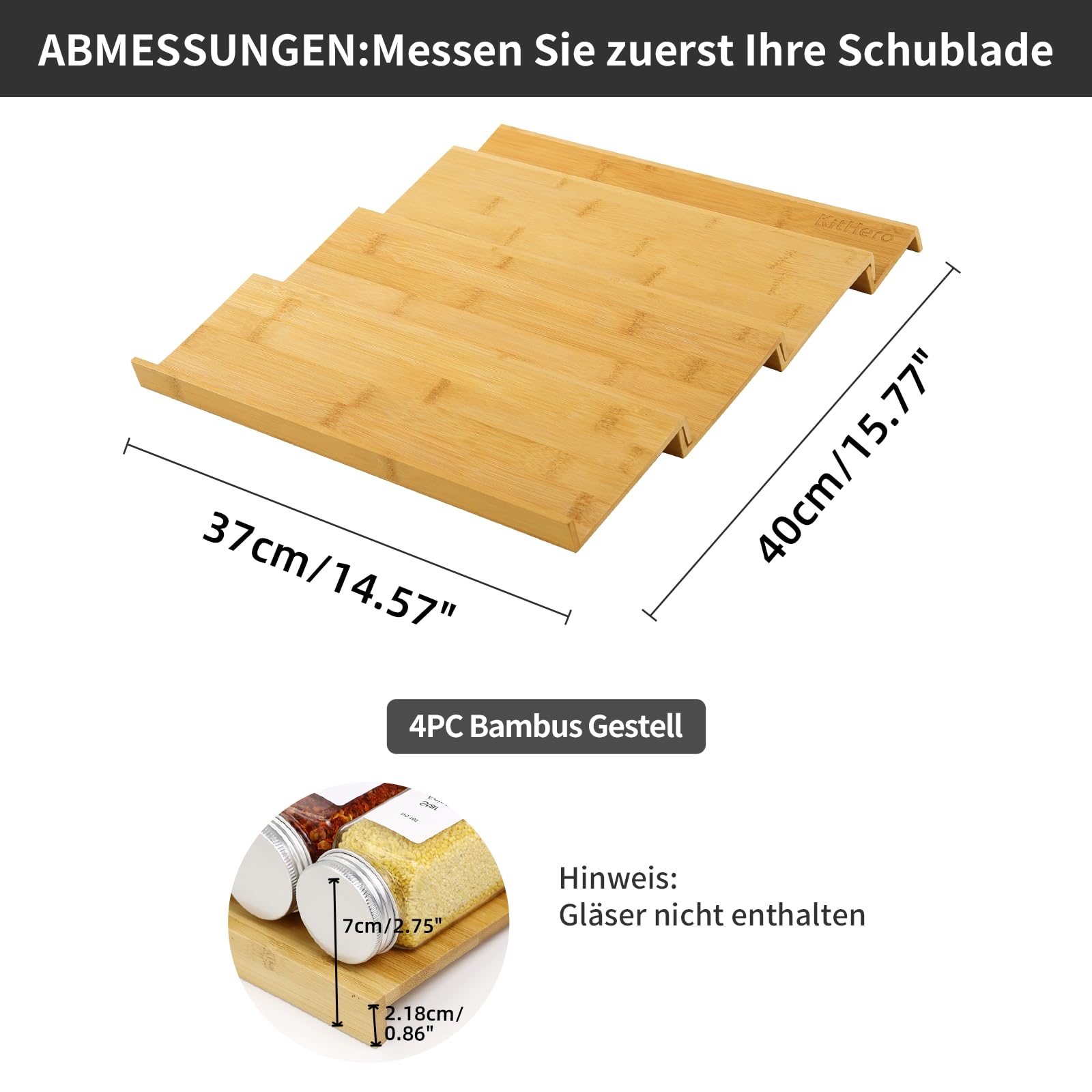 KitHero Spice Drawer Organzier,4 Tiers Bamboo Spice Rack Tray Insert for Cabinet Drawer Countertop, Kitchen Seasoning Storage Drawer Organization,14.57