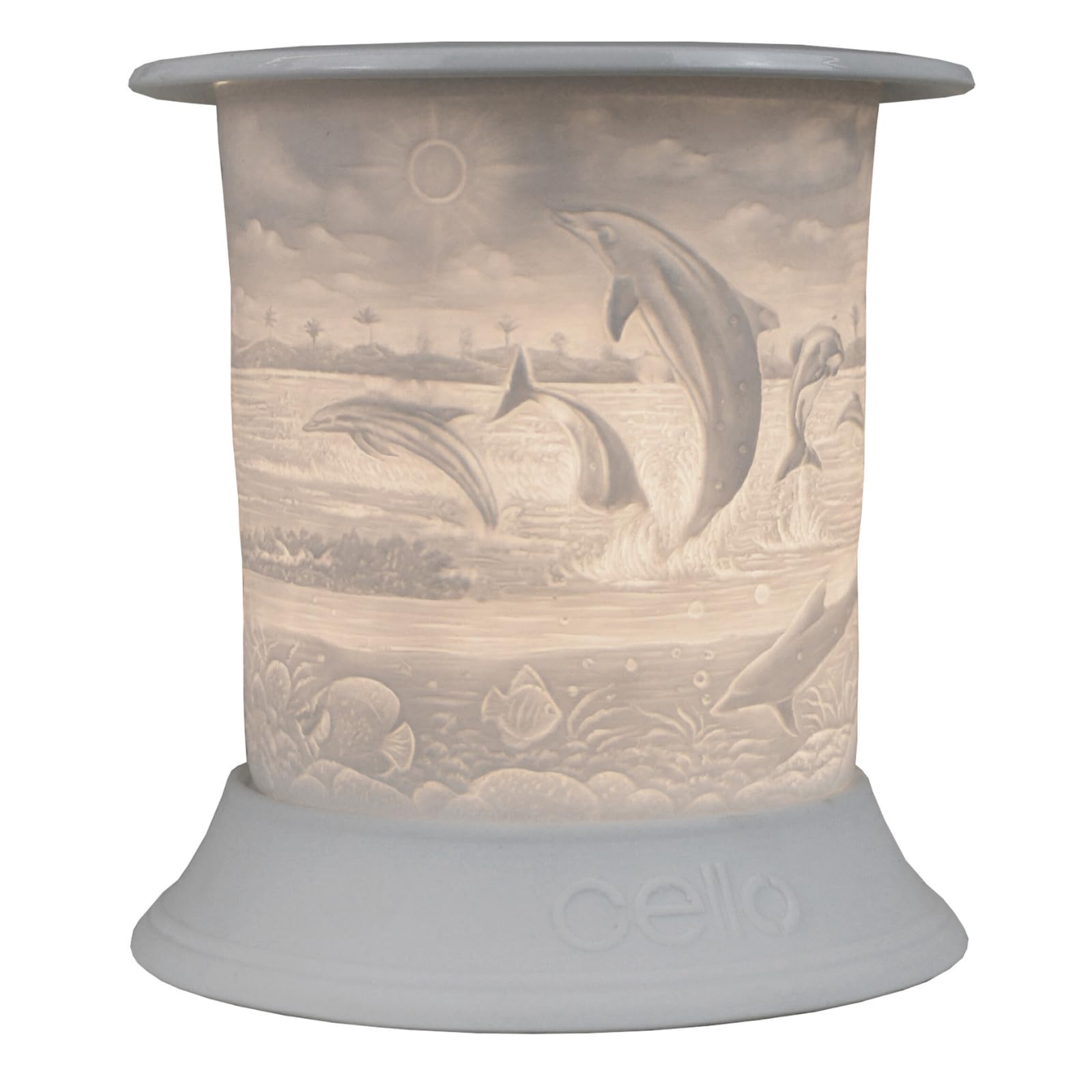 Cello Porcelain Straight Electric Melt Burner, Dolphin Pattern 1 - Wax Melt Burners Safe For Use Around Children And Pets - Use As A Wax Burner Or An Oil Burner And Transform Your Home Fragrance.