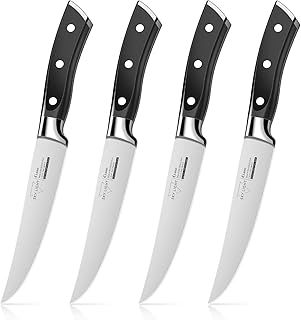 SKY LIGHT Steakmesser Set 12cm, Küchenmesser 4 teilig scharfe steakbesteck Messer Set Glatt Geschliffene Klingen aus rostfreiem Edelstahl