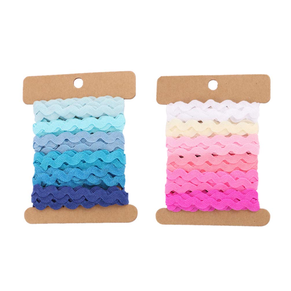 Amosfun Rick Rack Trim Zigzag Edge Ribbon Wave Bend Fringe Trim Ribbon For Clothing Dress Sewing Flowers 8Mm 6 yards, 6 colors/card 4pcs