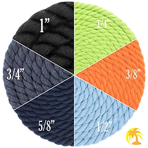 West Coast Paracord Twisted 3 Strand Natural Cotton Rope Artisan Cord – 1/4, 1/2, 5/8, 3/4 and 1 Inch Diameters – 10, 25, 50, 100 Feet