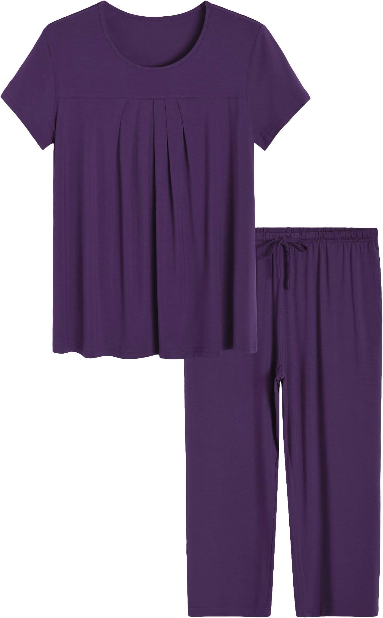 LatuzaWomen's Pleated Loungewear Top and Capris Pajamas Set