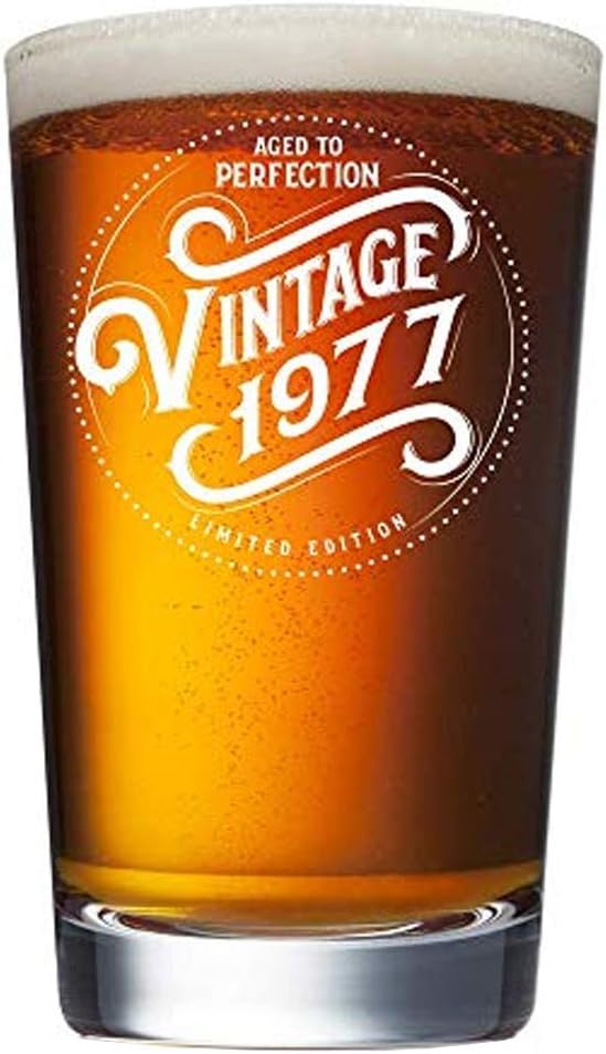 44th Birthday Gifts for Men Women - 1977 Vintage 16 oz Beer Pint Glass - 44 Year Old Gifts for Beer Lovers - Craft Beer Gifts for Men Women - Drinkers Gifts - Gag Funny Humorous Unique Personalized