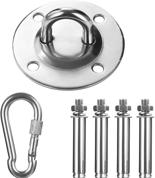 Crochet De Plafond Renforcé 360° - Acier Inoxydable - Capacité 450kg - Pour Hamac, Yoga Aérien, Balançoire - 2 Crochets + Mousquetons