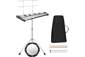 Giantex 32 Note Professional Glockenspiel Bell Kit, Percussion Xylophone with Adjustable Stand, Music Stand, 8'' Practice Pad, a Pair of Bell Mallets, Wooden Drumsticks, Carrying Bag
