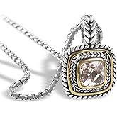 YYSuniee Designer Inspired 7MM CZ Pendant Necklace for Women 18K Gold Plated Two Tone Wheat Cable Necklaces