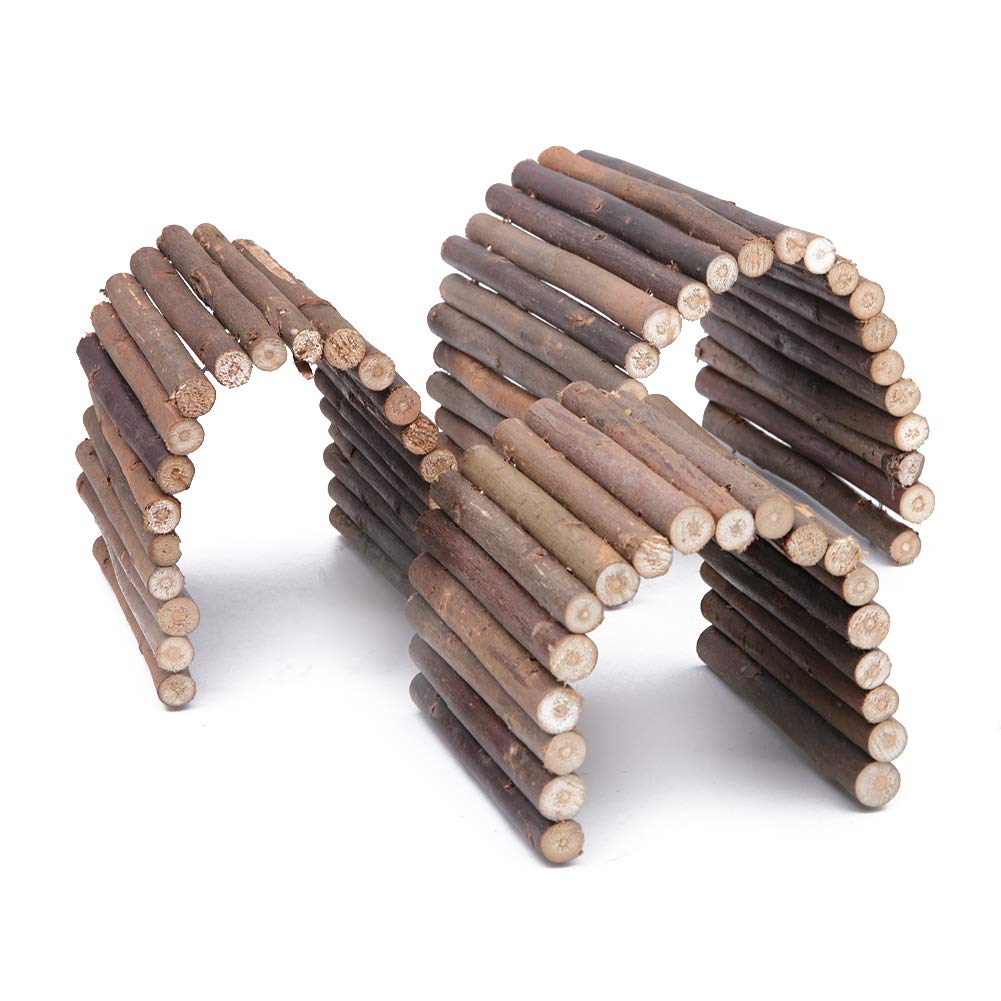Wudong 3 Pcs Wooden Ladder Chew Bridge Hiding House Fence Flexible Climbing Stair for Hamster Reptile Lizard Tortoise Hedgehog Small Animal Chew Toy