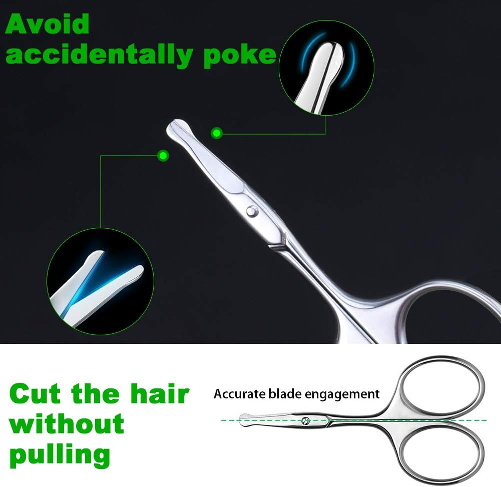 FERYES Nose/Ear Hair Scissors and Eyebrow Scissors Set, 2PCS Makeup Scissors for Facial Hair Trimming, Straight and Rouned Tip Small Grooming Scissors for Men and Women: Home Improvement