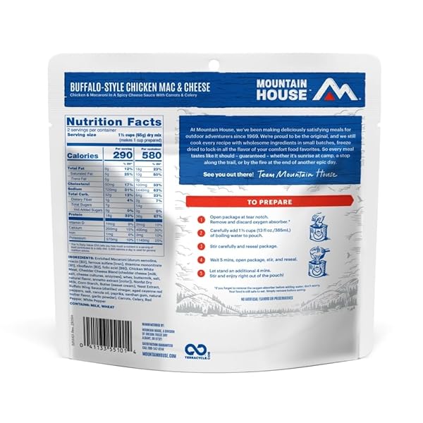 MOUNTAIN HOUSE BUFFALO-STYLE CHICKEN MAC & CHEESE | FREEZE DRIED BACKPACKING & CAMPING FOOD | 2 SERVINGS